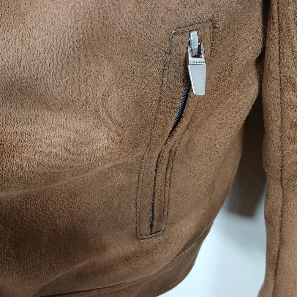 Zara Men's Rust Brown Vegan Suede Moto Biker Jacket size Small
